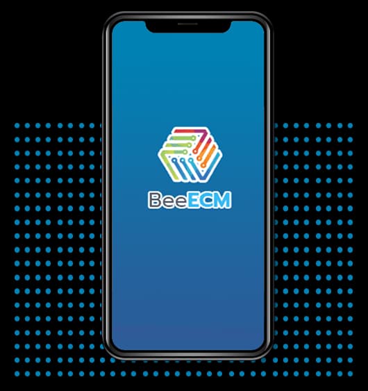 หน้าจอแอป BeeECM บนโทรศัพท์มือถือ แสดงโลโก้ BeeECM